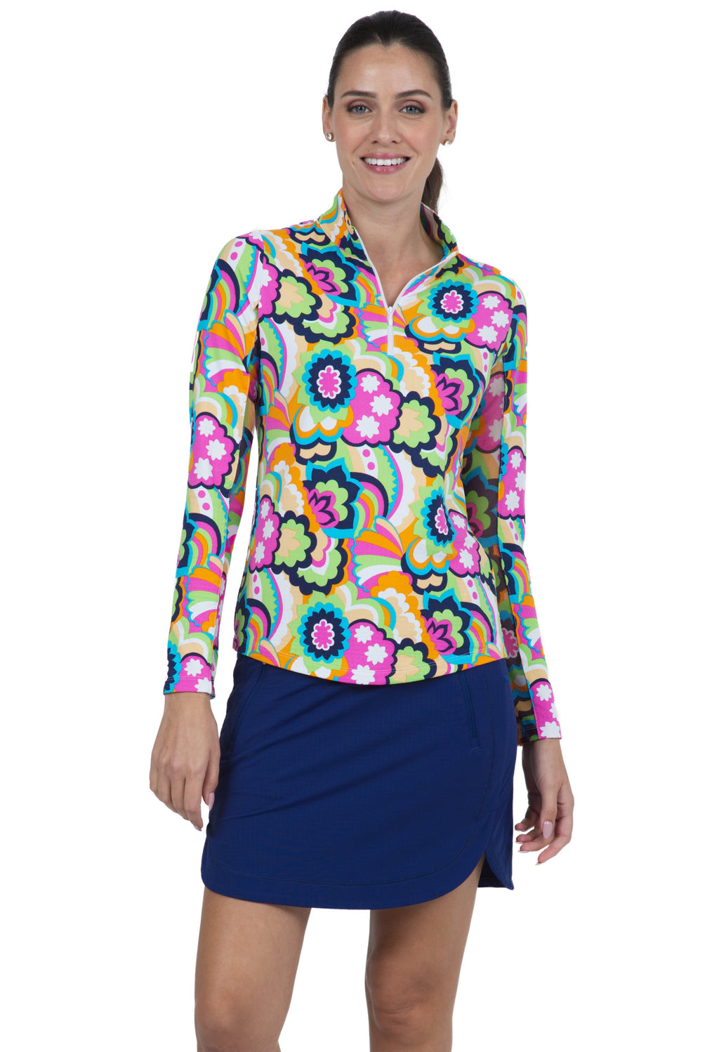 Yolanda Print Long Sleeve Mock Neck Top ¨C 10873